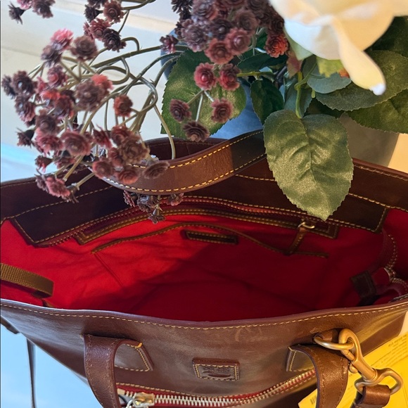 Dooney & Bourke Chestnut Leather Tote with Red Accent - Picture 3 of 4